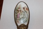 Antique Brass Porcelain Victorian Couple Man With A Woman Hair Brush