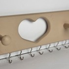 Vintage Wooden Heart Cutout Wall Rack 10 Metal Hooks 2 Pegs Tan Jewelry Cottage