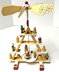 Home Decor Wooden Candle-powered Rotating Christmas Pyramid Santa skiers Retired