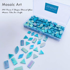 Iridescent Skyblue Stained Glass Mosaic Tiles For Crafts - 240 Pieces  5 Shapes