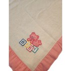Vintage Cuddle Time Baby Girls Crib Blanket White W  Pink Satin Trim Teddy Bear