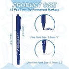 12 Pack Blue Fine And Ultra Fine Point Twin Tip Permanent Markers