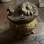 Antique Art Nouveau Footed Jewelry Casket Trinket Box Gold Gilt Floral Mold 1059
