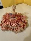 Vintage 6    Ceramic Half Doll Pin Cushion W ruffled Pink Gown estate