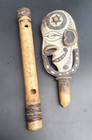 Old Papua New Guinea Sepik River Carved Bamboo Flute W Carved Wooden Stopper Vnt