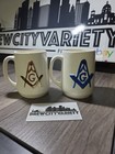  2 masonic Free Masons Raised Logo  Retro Decor Fraternal White Ceramic Mugcup  