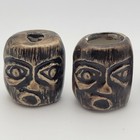 4 Tiki Faces Brown Ceramic Macrame Beads Craft Vintage For Plant Hangers