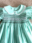 Vintage Handmade Green Smocked Toddler Girls Dress Lace Trim Size 2t
