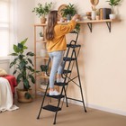 5 Step Ladder Folding Steel Step Stoo W non-slip Wide Pedal And Tool Tray Black
