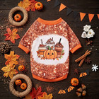 Halloween Dog Clothes Pumpkin Print Warm Fall Color Block Pet Outfit Cat Xxs-5xl