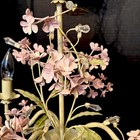 Vtg French 3 Arm Toleware Chandelier Light With Pink Flowers In Metal 15 x18 