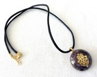 Orgone Pendant Necklace Golden Hand Of Fatima   Amethyst Crystals  Made In Usa
