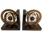 Vintage Italian Wooden Zodiac Globe Bookends Old World Spinning Map Decor