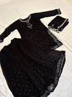 S mehic Salwar Kameez Embroidered Silk Blend Chiffon Women M Pink Black Green