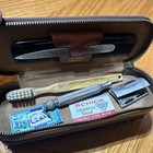 Vintage Leather Grooming Case Gillette Shaver Razor Brush Comb    Travel Bag Kit