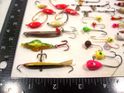 Lot Of  70   Assorted Sizes And Colors Ice Fishing Jigging Lures In Plastic Box