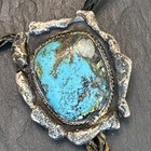 Navajo Vintage Turquoise Heavy Tufa Cast Sterling Silver Bolo Tie Ca 1960 67g