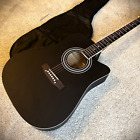 41  Dreadnought Black Acoustic Guitar Package With Cutaway  Spruce Top  Gig Bag