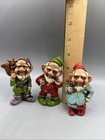 Vtg Set 3 Gnome Elf Pixie Dwarf Figurines Ornaments 4  Pipe Japan Composite