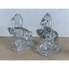 1940   s Vintage Pair Le Smith Clear Glass Rearing Horse Bookends