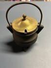 Vtg Cast Iron Fire Starter Smudge Pot Cauldron W  Brass Lid