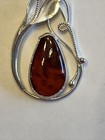 Antique Or Vintage Baltic Amber 925 Sterling Silver Nouveau Leaf Flower Pendant