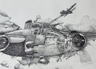 Ww2 Aviation Pencil Drawn Art B-25 Mitchell Bomber Print   Signed