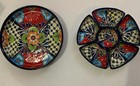 Mexican Folk Art Talavera Cobalt Blue Appetizer Platter 7 Pc Appetizer Tray