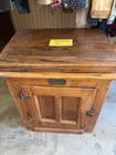 Solid Oak  Antique White Clad Ice Box end Table cabinet By Simmons Hardware