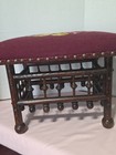 Vintage Needlepoint Floral Tapestry Footstool Unique Legs Burgundy  Vgc