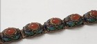 Vintage Chinese Export Filigree Enamel Bracelet Red Cabochons Missing Clasp