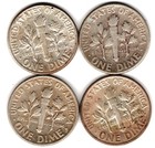 Lot Of 4 Roosevelt Silver Dimes Us 10c - Type 1 Silver 1946-1964