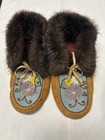 Vtg New Beaded Moccasins W  Fur By Alaskan  Artist Lorraine Titus  Men s Size 12