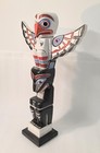 Northwest Coast Wooden Carved Totem Pole Painted Vintage Art Raven Wolf 20  Tall