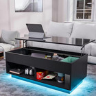 40 16 In  Black Rectangle Wood Lift Top Coffee Table With Rgb Led Light  Hidden
