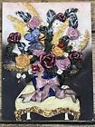 Vtg  Handmade Floral Wall Decor Plaque 3d Ceramic Set Of 2 Pink   Purple