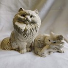Vintage Persian Cat Kitten Statue Figurine Set Of 2 Ceramic White 1986 Pink Eyes