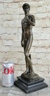 Western Pure Bronze Marble Art Deco Statue Sculpture Handsome Nude Man David Art