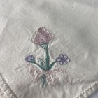 5 Vintage Off White Napkins Pink Lavendar Floral Embroidered Bouquet Cottage Cor