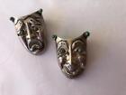 Vintage Mexican Taxco Sterling Signed Theatre Happy Sad Face Pin Brooch Pair