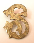 Antique Sterling Silver Brooch Letter S Initial Art Nouveau Floral Typeface 925
