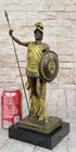 Bronze Figure On Marble Base - Greek   Roman Soldier W  Spear  Shield Decor Nr