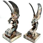 Vintage Art Deco Style Bald Eagle Metal Bookends     Sculptural Pair Of 2