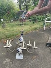 Vintage Delft Blue Porcelain And Chrome Chandelier Light Fixture