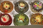 Lot Vintage Blown Glass Glittered Multi Indent Ball Christmas Ornaments Germany