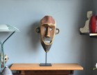 Antique African Boa Handcarved Tribal Wooded Mask On Stand