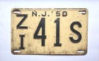  1950 New Jersey Passenger Size License Plate  41s 