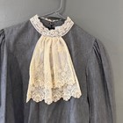 Pitchfork Vintage 30s Grey Cotton Lace Blouse Victorian Prairie Puffed Sleeve S