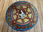 Vtg 8  Round Hostess Fruit Cake Tin Gold  Red  Blue With Lady Portrait In Middle