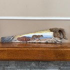 Hand-painted Antique Disston Saw With Mountain Lion Scene   Wooden Handle